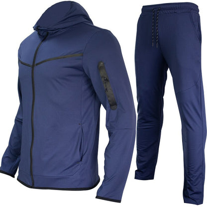 Trening bărbătesc din 2 piese, cu glugă, fermoar și pantaloni jogger tapered cu șnur – set sport pentru antrenament, timp liber și uz zilnic