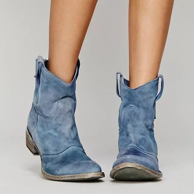 Women's Vintage Western Suede Ankle Boots – Cowboy-Inspired Design for Everyday Wear, Festivals, Leisure, and Casual Outfits