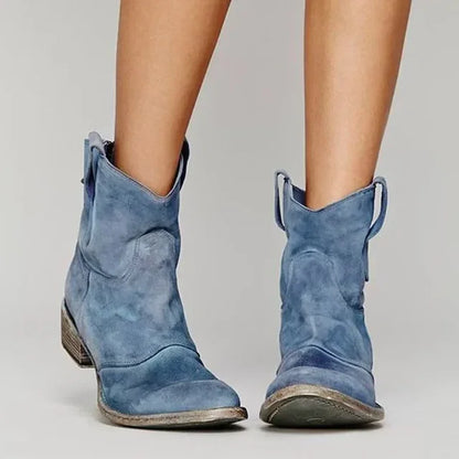 Women's Vintage Western Suede Ankle Boots – Cowboy-Inspired Design for Everyday Wear, Festivals, Leisure, and Casual Outfits