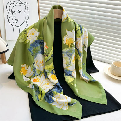 Dame Let Firkantet Tørklæde Med Satin-følelse Og Print – Elegant Tørklæde Til Hår, Hals Og Alsidig Styling Året Rundt