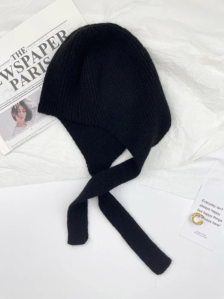 Gorro de invierno de punto para mujer, con orejeras y cordones para atar - gorro suave y cálido con protección para las orejas para días fríos, uso diario y exteriores