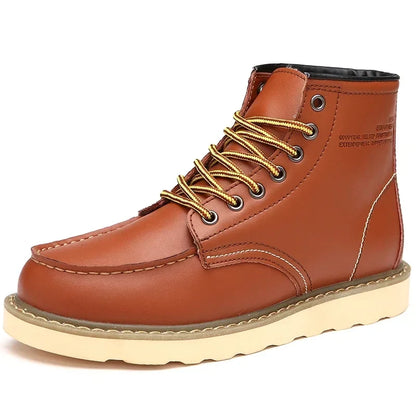 Botas de nieve de cuero para hombre con forro de piel, diseño hidrófugo y cordones – Cálidos botines de invierno con suela antideslizante para días fríos y actividades al aire libre