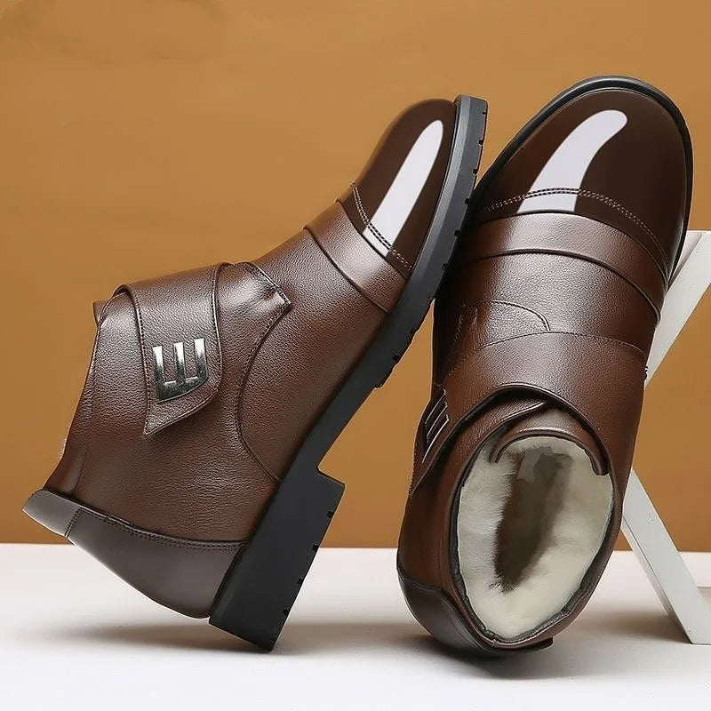 Męskie zimowe botki za kostkę z polarową podszewką i zapięciem na rzep – ciepłe botki w stylu smart casual na chłodne dni, do noszenia na co dzień i aktywności na świeżym powietrzu