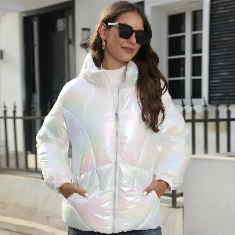 Women's Metallic Puffer Jacket – Stylish Winter Outerwear for Cold Days, Everyday Wear, Leisure, and Outdoor Use