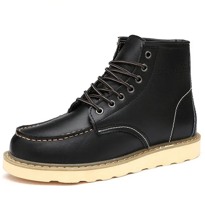 Botas de nieve de cuero para hombre con forro de piel, diseño hidrófugo y cordones – Cálidos botines de invierno con suela antideslizante para días fríos y actividades al aire libre