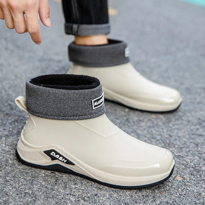 Botas de lluvia de invierno impermeables para hombre con forro de algodón y suela antideslizante - calzado práctico para actividades al aire libre, días lluviosos, invierno y uso diario
