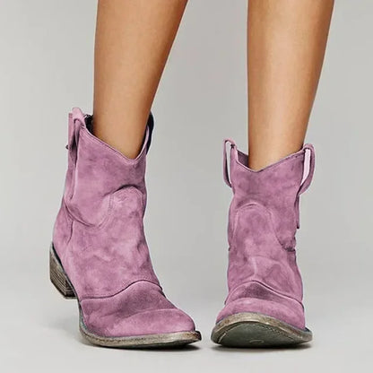 Women's Vintage Western Suede Ankle Boots – Cowboy-Inspired Design for Everyday Wear, Festivals, Leisure, and Casual Outfits