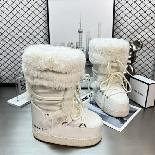 Women's Water-Resistant Snow Boots With Plush Details, Laces And Chunky Lug Sole – Warm Winter Boots For Cold Days, Everyday Wear And Outdoor Activities