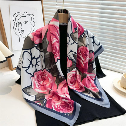 Dame Let Firkantet Tørklæde Med Satin-følelse Og Print – Elegant Tørklæde Til Hår, Hals Og Alsidig Styling Året Rundt