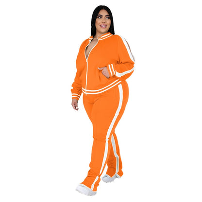 Women's 2-Piece Tracksuit with Zip-Up Jacket and Joggers - Sporty Set with Contrast Details for Training, Leisure and Everyday Wear