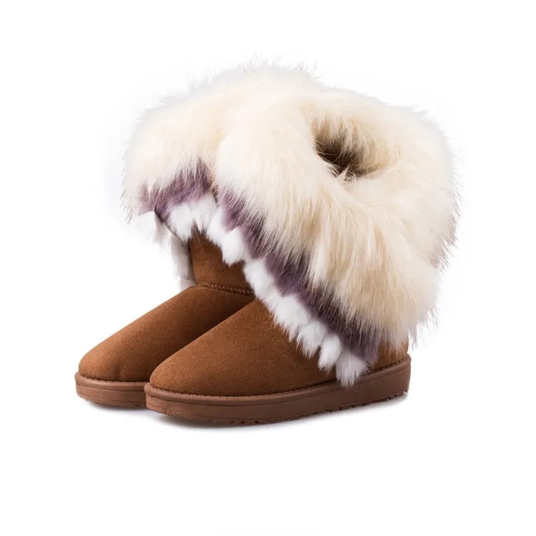 Botas de invierno para mujer con forro de piel sintética y acabado de ante - botas de nieve cálidas sin cordones para días fríos, uso diario y actividades al aire libre