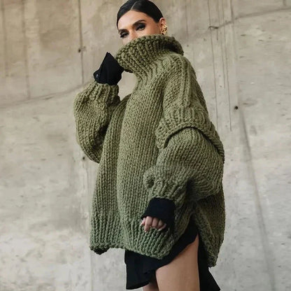Dámský chunky rolák z úpletu v oversized střihu – teplý zimní pulovr do chladných dnů, na každý den a vrstvený styling