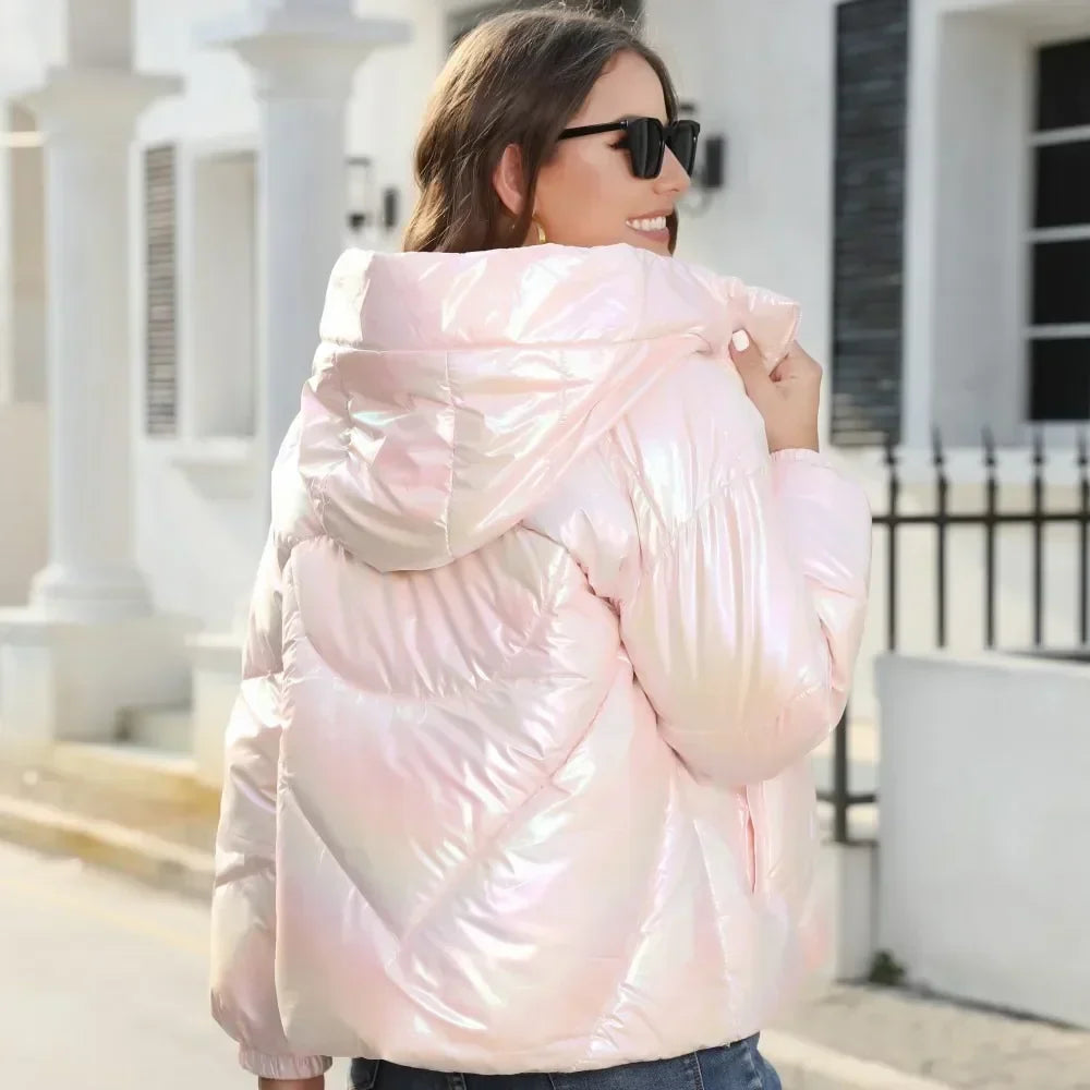 Women's Metallic Puffer Jacket – Stylish Winter Outerwear for Cold Days, Everyday Wear, Leisure, and Outdoor Use