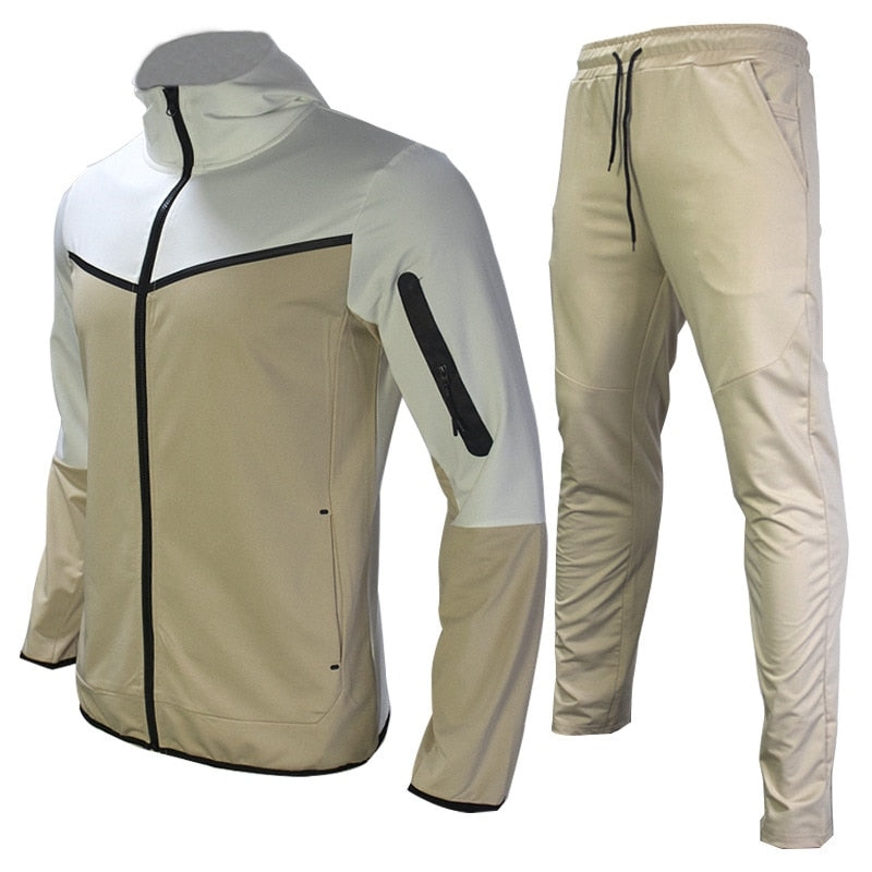 Trening bărbătesc din 2 piese, cu glugă, fermoar și pantaloni jogger tapered cu șnur – set sport pentru antrenament, timp liber și uz zilnic