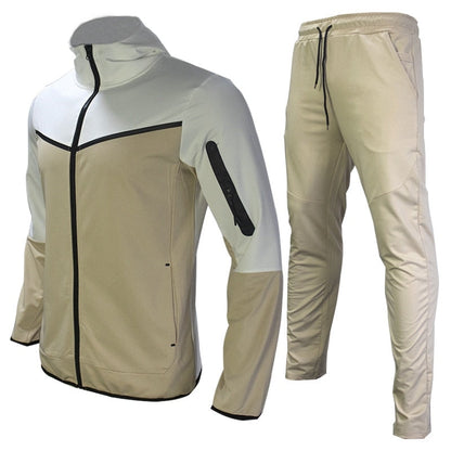 Trening bărbătesc din 2 piese, cu glugă, fermoar și pantaloni jogger tapered cu șnur – set sport pentru antrenament, timp liber și uz zilnic