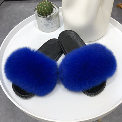 Women's Fluffy Slippers with Fur Strap and Open Toe – Soft Slip-On Slippers for Cozy Days at Home and Casual Wear