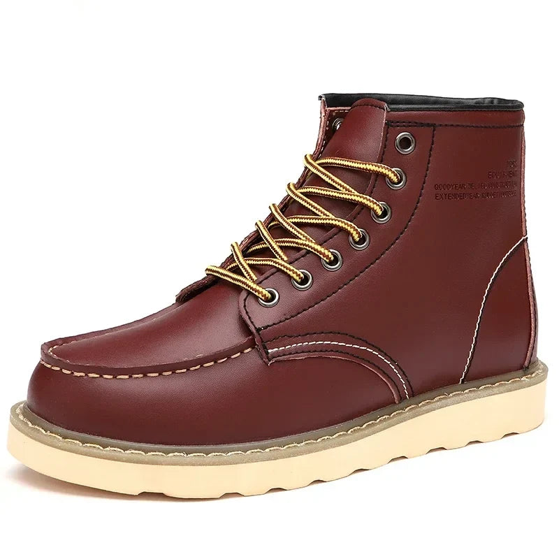 Botas de nieve de cuero para hombre con forro de piel, diseño hidrófugo y cordones – Cálidos botines de invierno con suela antideslizante para días fríos y actividades al aire libre