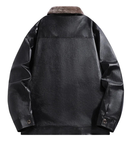 Chaqueta de cuero para hombre, forrada de forro polar, con diseño motero retro y cuello plegado - Chaqueta cálida para otoño, invierno, uso diario y tiempo libre