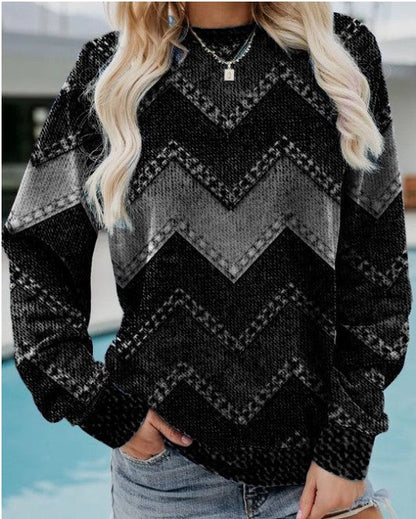Dame Sweatshirt Med Print, Rund Hals Og Lange Ærmer – Afslappet Pullover Til Hverdagsbrug, Fritid Og Casual Stil