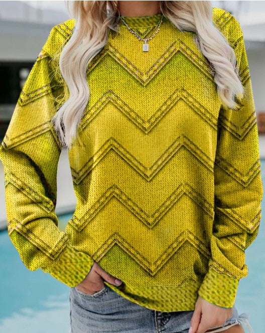 Dame Sweatshirt Med Print, Rund Hals Og Lange Ærmer – Afslappet Pullover Til Hverdagsbrug, Fritid Og Casual Stil