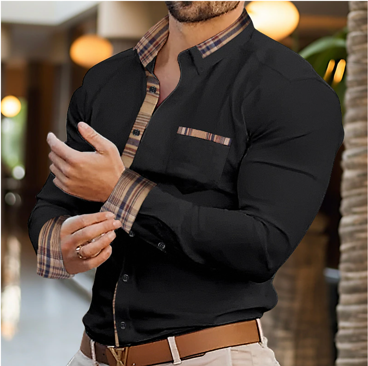Men's Slim-Fit Long-Sleeve Shirt with Contrast Details – Modern Shirt for the Office, Smart-Casual Style, Leisure, and Everyday Wear