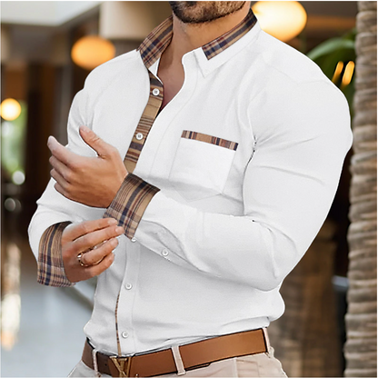 Men's Slim-Fit Long-Sleeve Shirt with Contrast Details – Modern Shirt for the Office, Smart-Casual Style, Leisure, and Everyday Wear