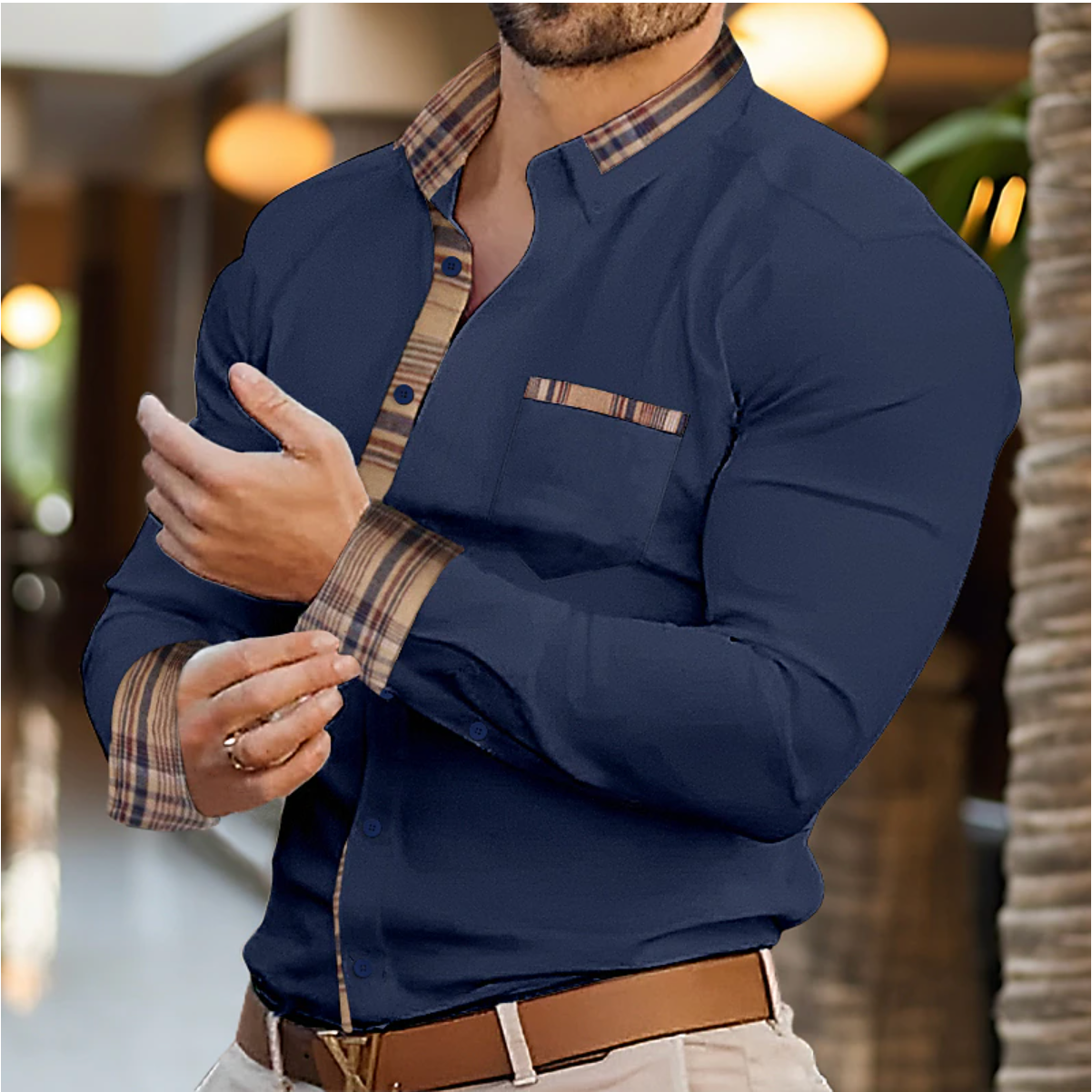 Men's Slim-Fit Long-Sleeve Shirt with Contrast Details – Modern Shirt for the Office, Smart-Casual Style, Leisure, and Everyday Wear
