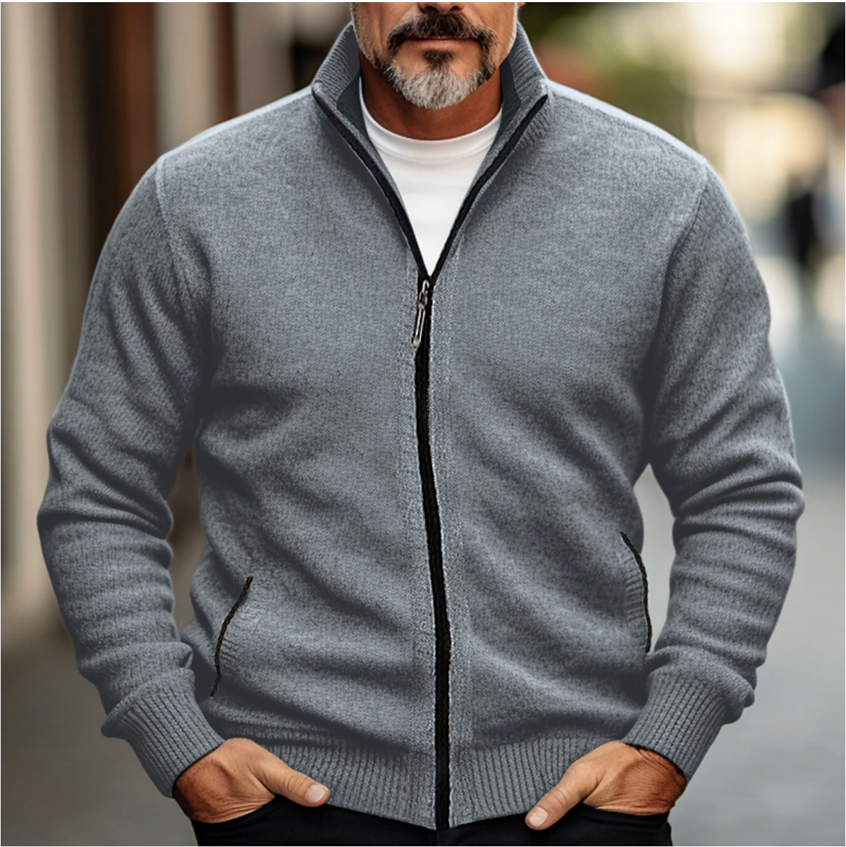 Pánský pletený kardigan na zip se stojáčkem – klasický úplet na podzim, zimu, každý den a ve stylu smart casual