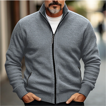 Pánský pletený kardigan na zip se stojáčkem – klasický úplet na podzim, zimu, každý den a ve stylu smart casual