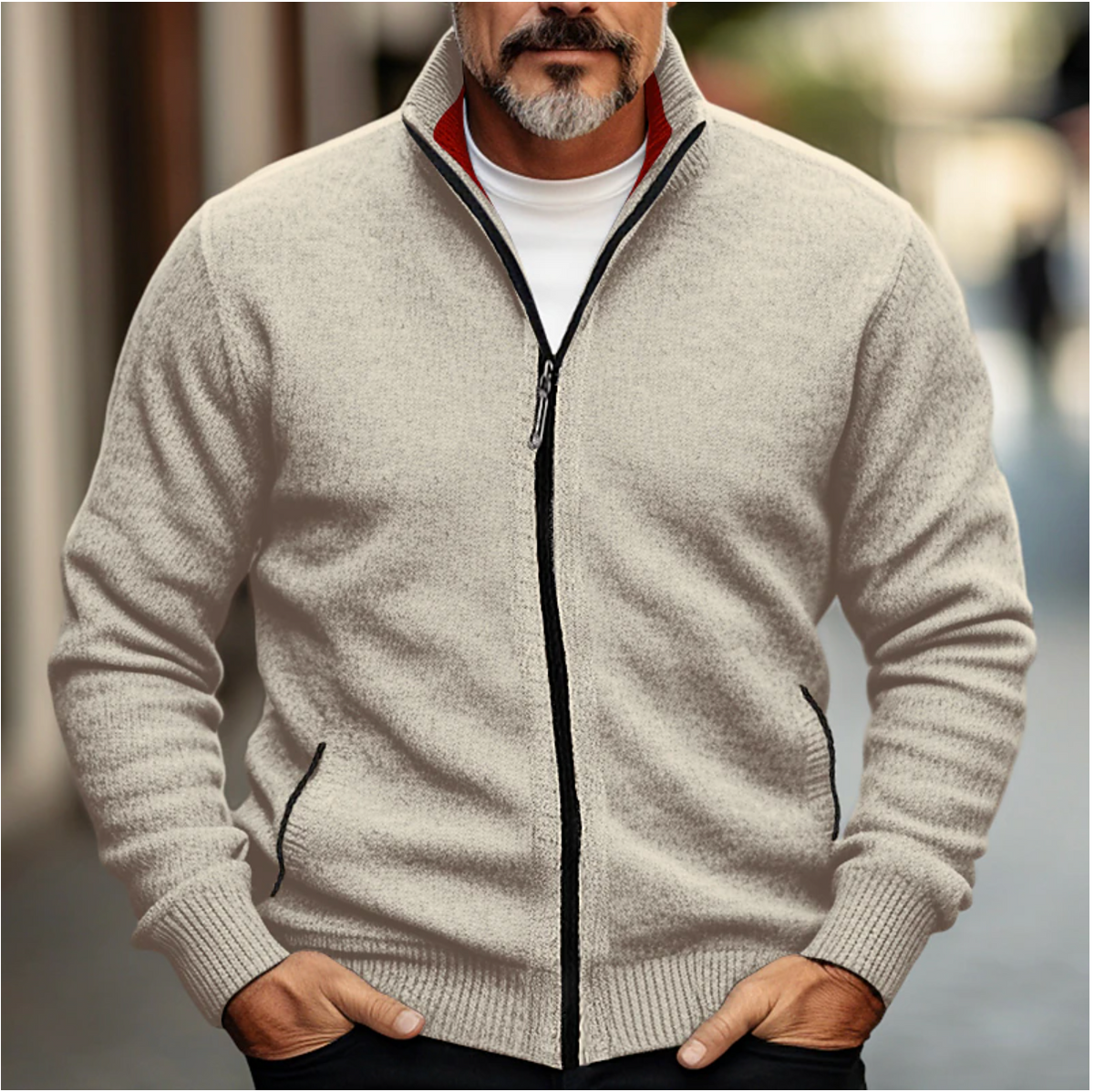Pánský pletený kardigan na zip se stojáčkem – klasický úplet na podzim, zimu, každý den a ve stylu smart casual