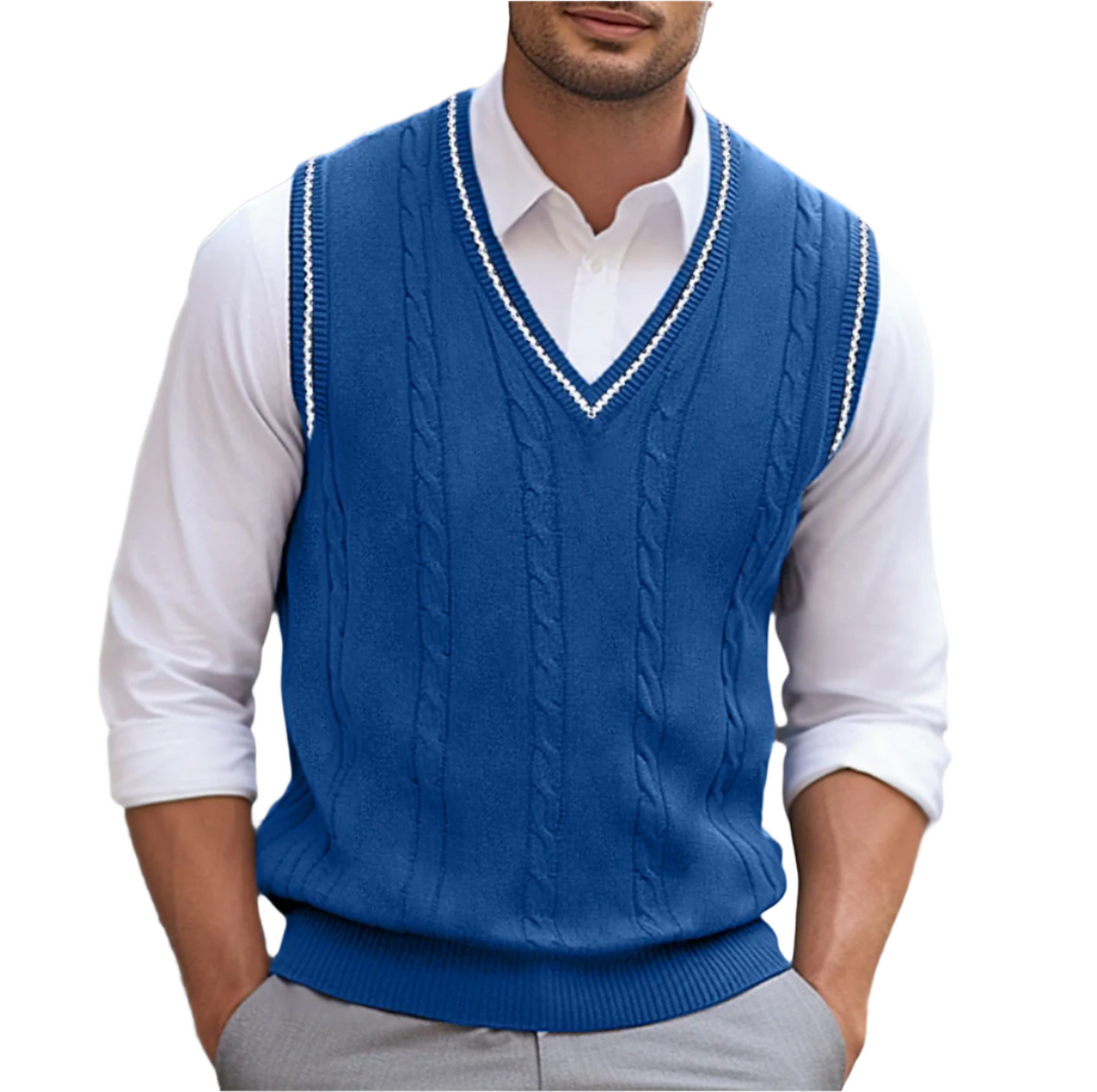 Pánská lehká pletená vesta s výstřihem do V – stylová letní vesta do kanceláře, pro volný čas, každodenní nošení a ve stylu smart casual