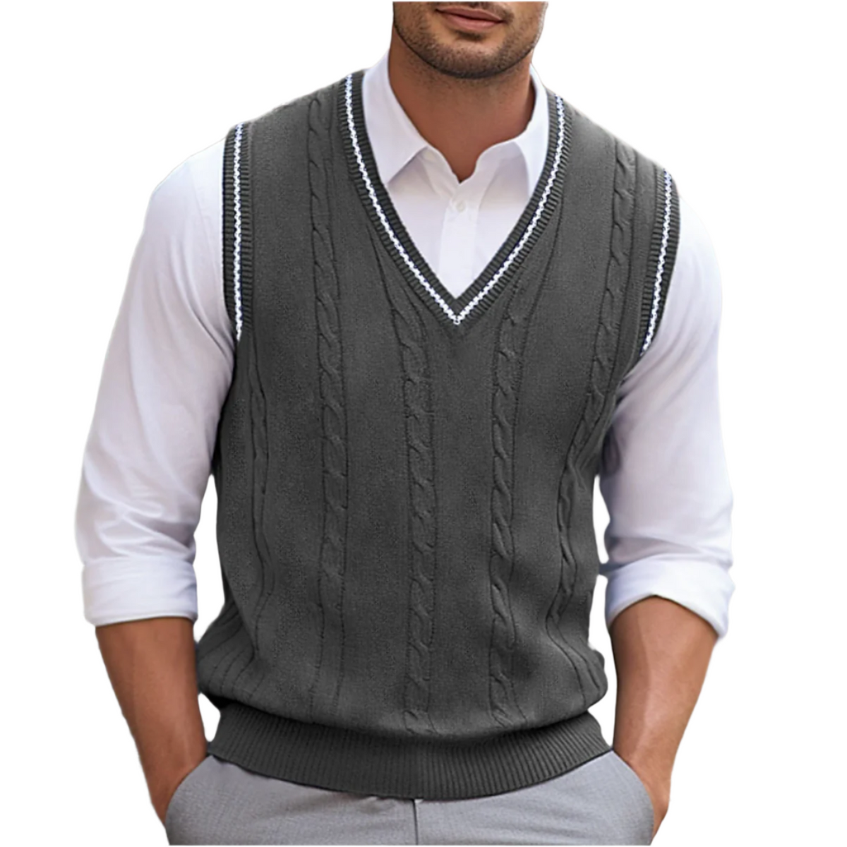Pánská lehká pletená vesta s výstřihem do V – stylová letní vesta do kanceláře, pro volný čas, každodenní nošení a ve stylu smart casual