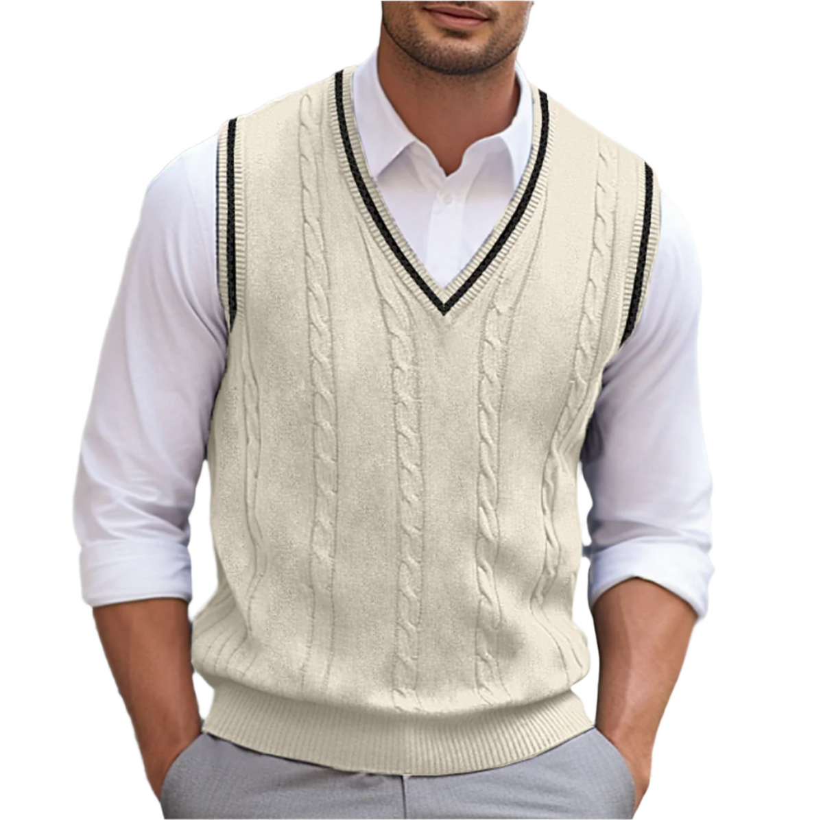 Pánská lehká pletená vesta s výstřihem do V – stylová letní vesta do kanceláře, pro volný čas, každodenní nošení a ve stylu smart casual