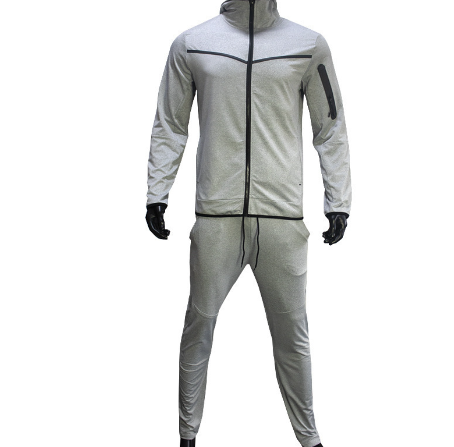 Trening bărbătesc din 2 piese, cu glugă, fermoar și pantaloni jogger tapered cu șnur – set sport pentru antrenament, timp liber și uz zilnic