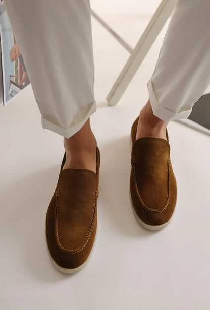 Pánské semišové mokasíny s penny designem a švy ve stylu moc-toe – lehká nazouvací obuv do kanceláře, na každý den, volný čas a v elegantně ležérním stylu