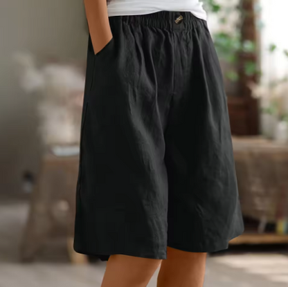 Dame Afslappede Bermuda-Shorts – Sommerstil med Vide Ben Elastisk Talje og Lommer