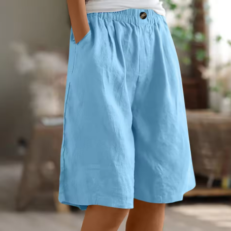 Dame Afslappede Bermuda-Shorts – Sommerstil med Vide Ben Elastisk Talje og Lommer