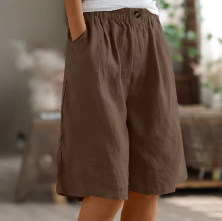 Dame Afslappede Bermuda-Shorts – Sommerstil med Vide Ben Elastisk Talje og Lommer