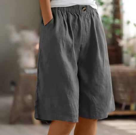 Dame Afslappede Bermuda-Shorts – Sommerstil med Vide Ben Elastisk Talje og Lommer