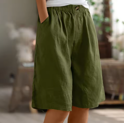Dame Afslappede Bermuda-Shorts – Sommerstil med Vide Ben Elastisk Talje og Lommer