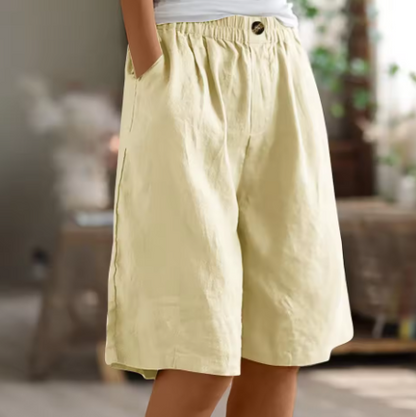 Dame Afslappede Bermuda-Shorts – Sommerstil med Vide Ben Elastisk Talje og Lommer