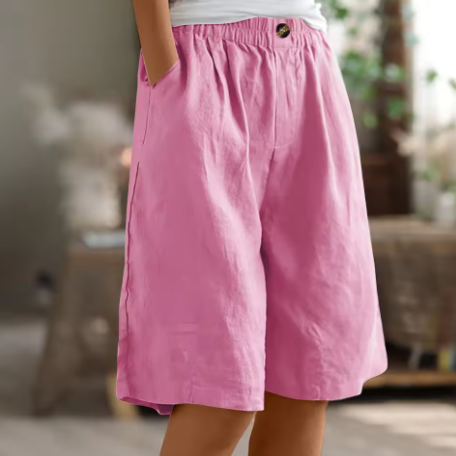 Dame Afslappede Bermuda-Shorts – Sommerstil med Vide Ben Elastisk Talje og Lommer