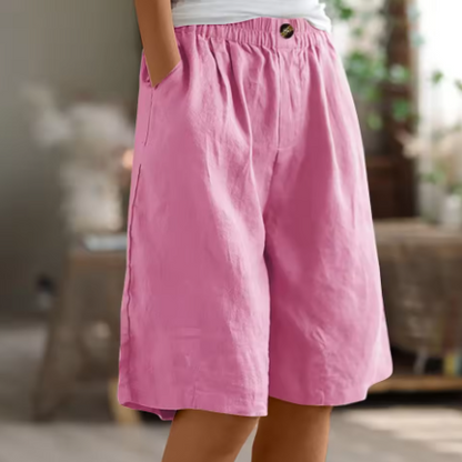 Dame Afslappede Bermuda-Shorts – Sommerstil med Vide Ben Elastisk Talje og Lommer