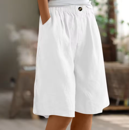 Dame Afslappede Bermuda-Shorts – Sommerstil med Vide Ben Elastisk Talje og Lommer