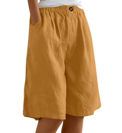 Dame Afslappede Bermuda-Shorts – Sommerstil med Vide Ben Elastisk Talje og Lommer