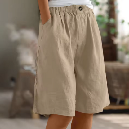 Dame Afslappede Bermuda-Shorts – Sommerstil med Vide Ben Elastisk Talje og Lommer
