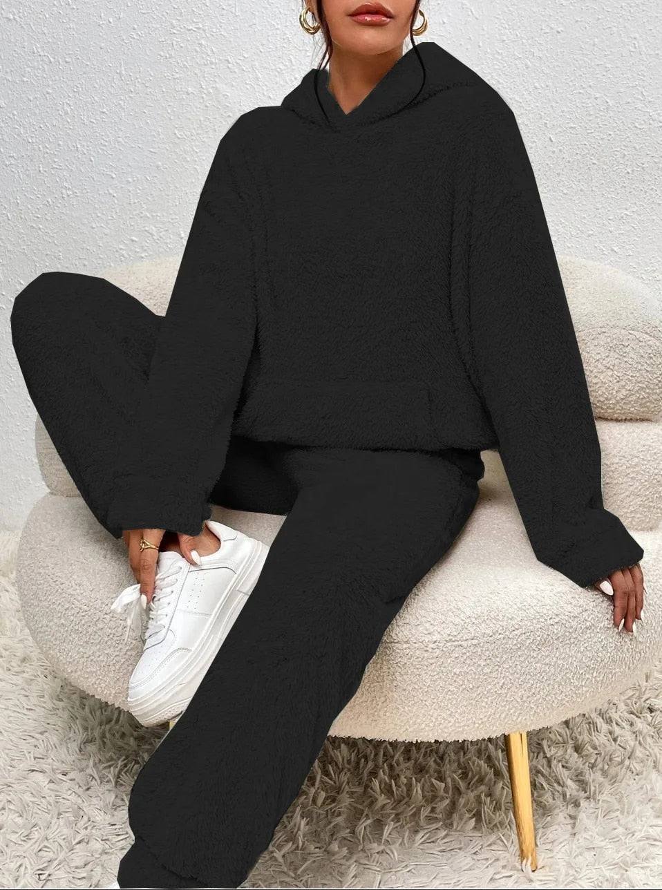 Dame Teddy Loungewear-sæt – Todelt Sæt Med Hætte Til Hyggeligt Vinterbrug