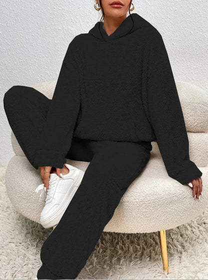 Dame Teddy Loungewear-sæt – Todelt Sæt Med Hætte Til Hyggeligt Vinterbrug