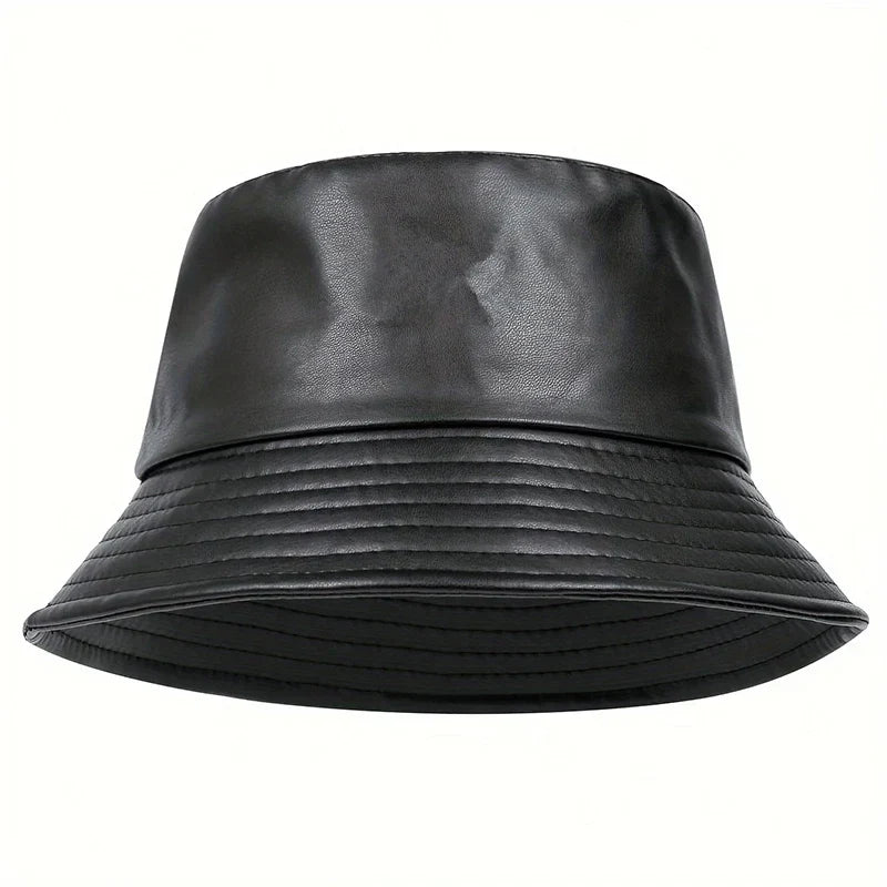 Damski zimowy kapelusz typu bucket ze sztucznej skóry, z szerokim rondem i wiatroszczelnym designem – stylowa czapka zimowa na chłodne dni, do noszenia na co dzień i nowoczesnych stylizacji