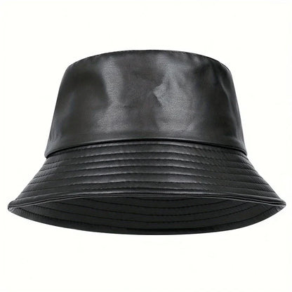Damski zimowy kapelusz typu bucket ze sztucznej skóry, z szerokim rondem i wiatroszczelnym designem – stylowa czapka zimowa na chłodne dni, do noszenia na co dzień i nowoczesnych stylizacji